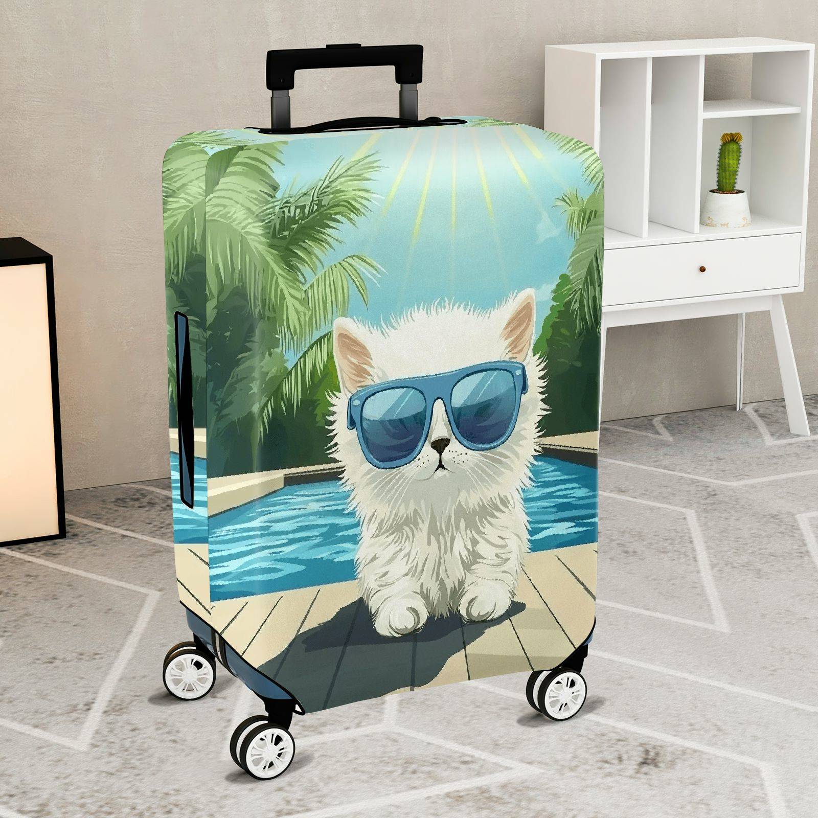 1-Piece Cat Sunglasses Pool Sun Holiday Vacation  Suitcase Luggage Cover, Stretch Protective Sleeve