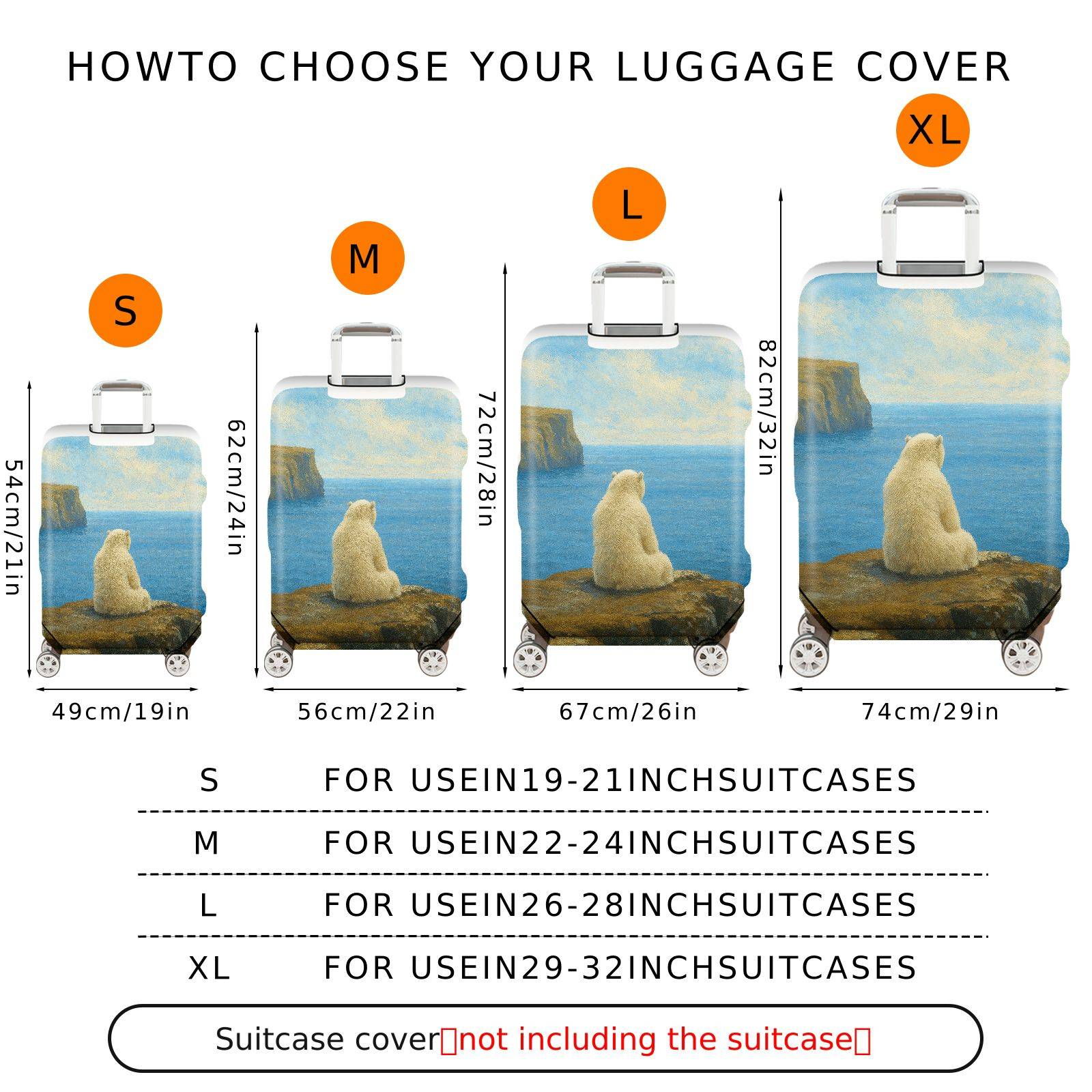 1-Piece Polar Bear Ocean Cliff Relaxation Serenity Artistic  Suitcase Luggage Cover, Stretch Protective Sleeve