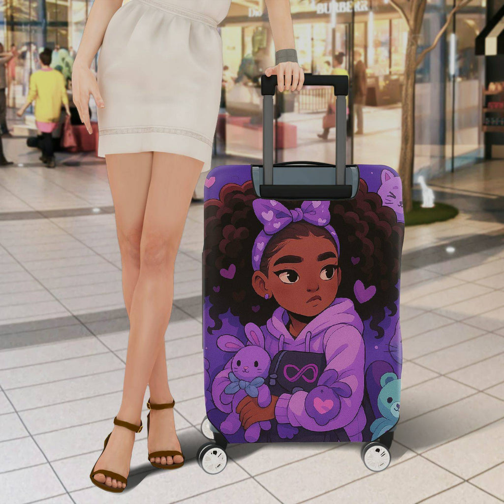 1-Piece Purple  Heart Teddy Bow Girl  Suitcase Luggage Cover, Stretch Protective Sleeve
