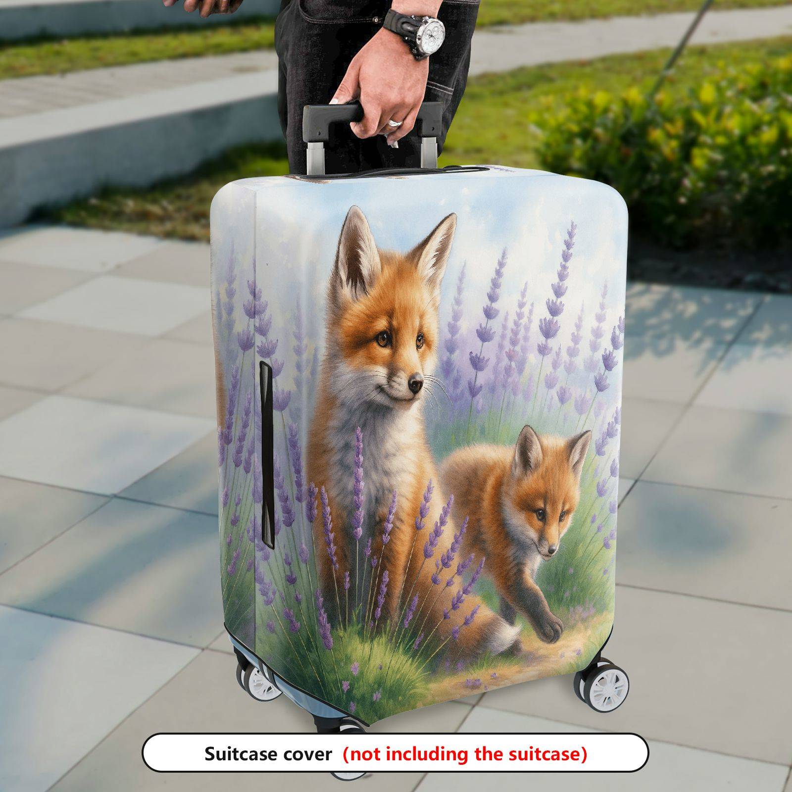 1-Piece Animals Lavender Nature Fox Scenic  Suitcase Luggage Cover, Stretch Protective Sleeve