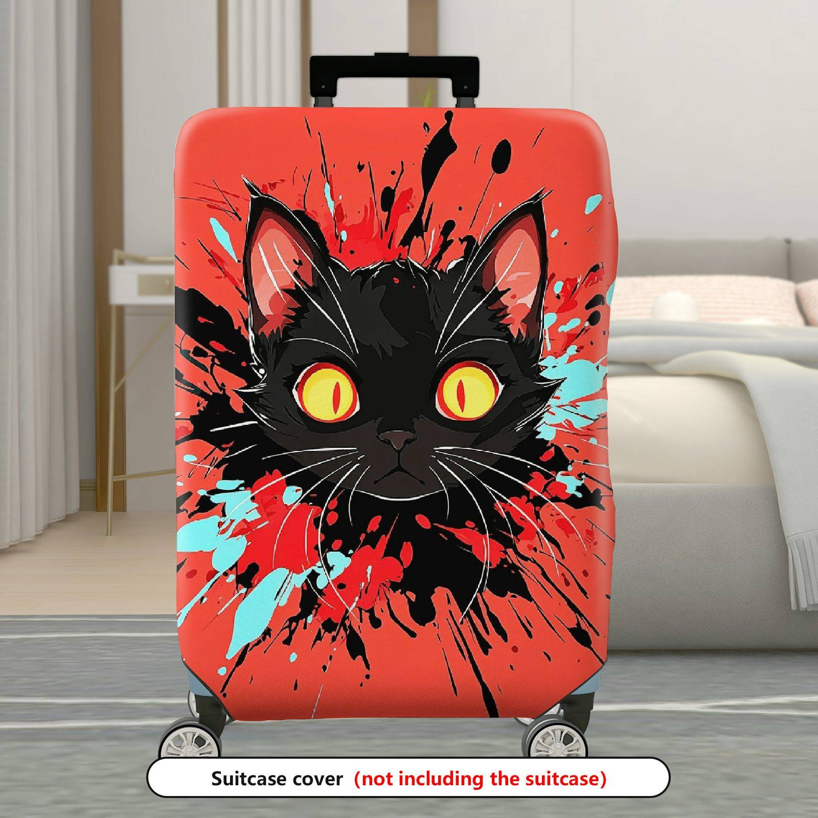 1-Piece Art Cat Splatter Red Black Yellow  Suitcase Luggage Cover, Stretch Protective Sleeve