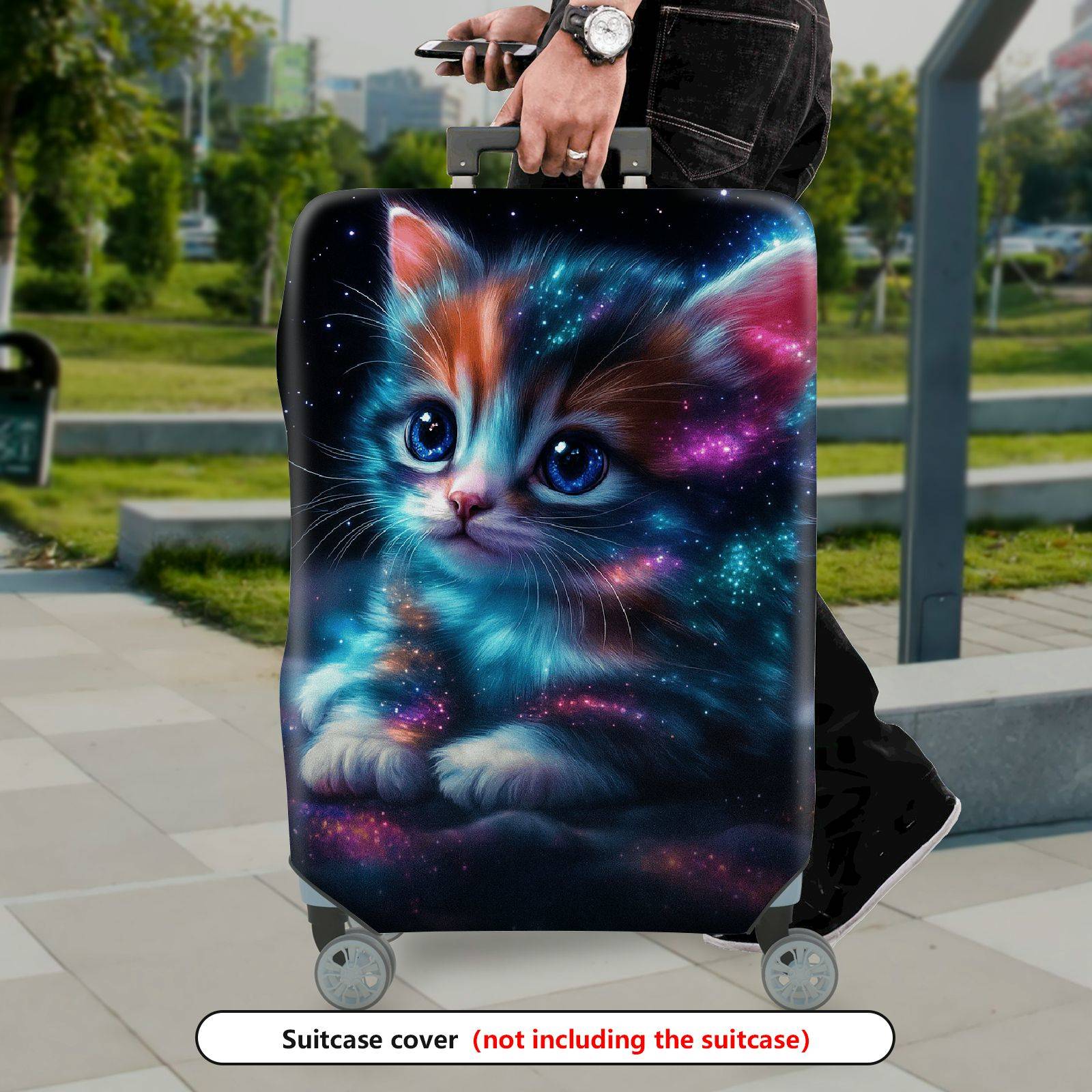 1-Piece Galaxy Cat Cosmic Space Kitten Starry Whiskers Nebula  Suitcase Luggage Cover, Stretch Protective Sleeve