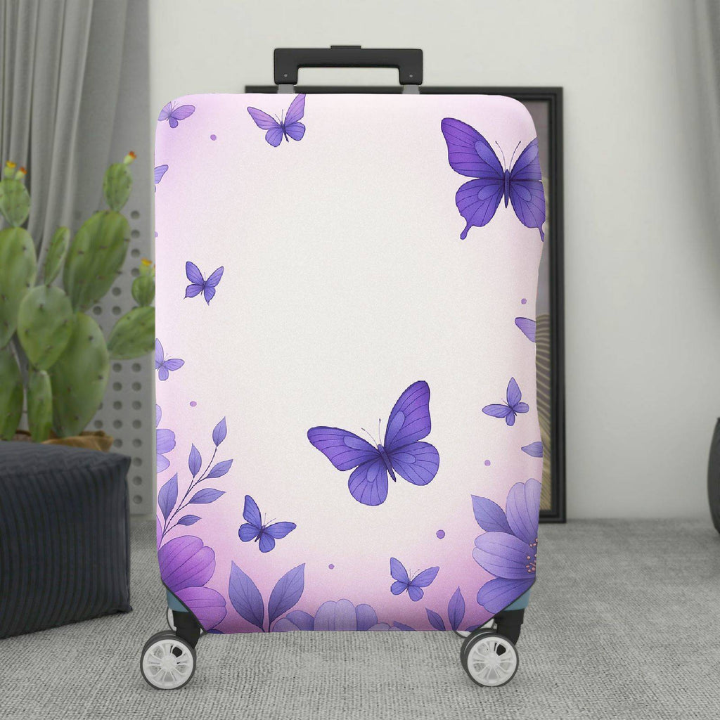 1-Piece Purple Butterfly Floral Pastoral Romantic Elegant  Suitcase Luggage Cover, Stretch Protective Sleeve