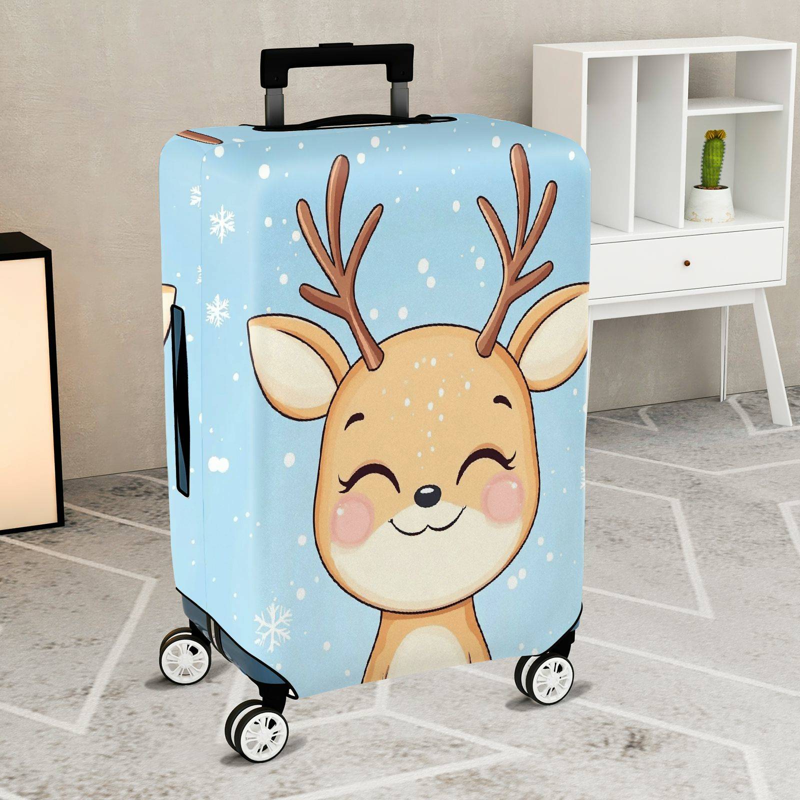 1-Piece Reindeer Snowflake Winter Holiday Cute Animal  Suitcase Luggage Cover, Stretch Protective Sleeve