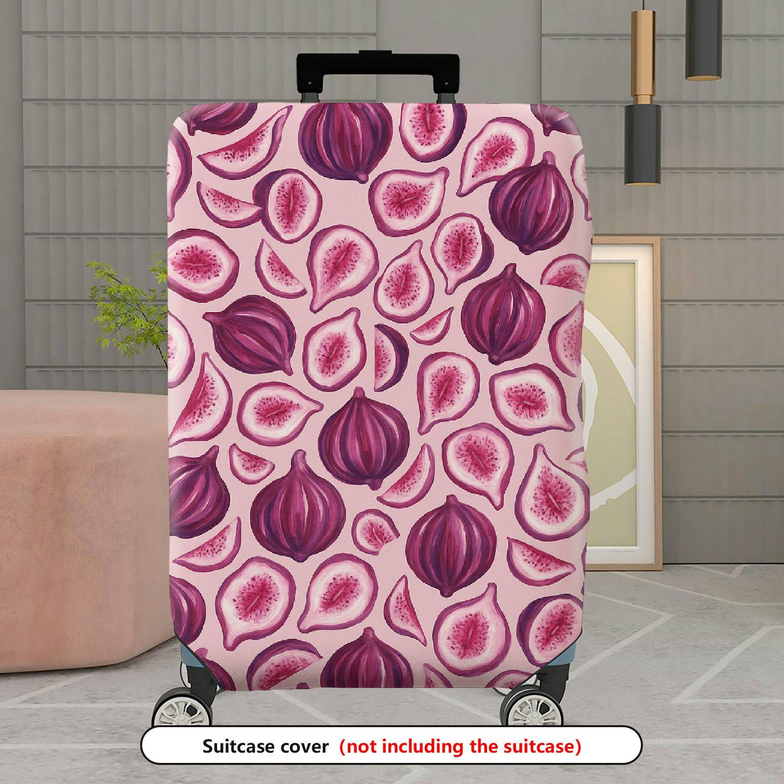 1-Piece Pink Fig Pattern Travel Holiday Fruit Modern Stylish  Suitcase Luggage Cover, Stretch Protective Sleeve