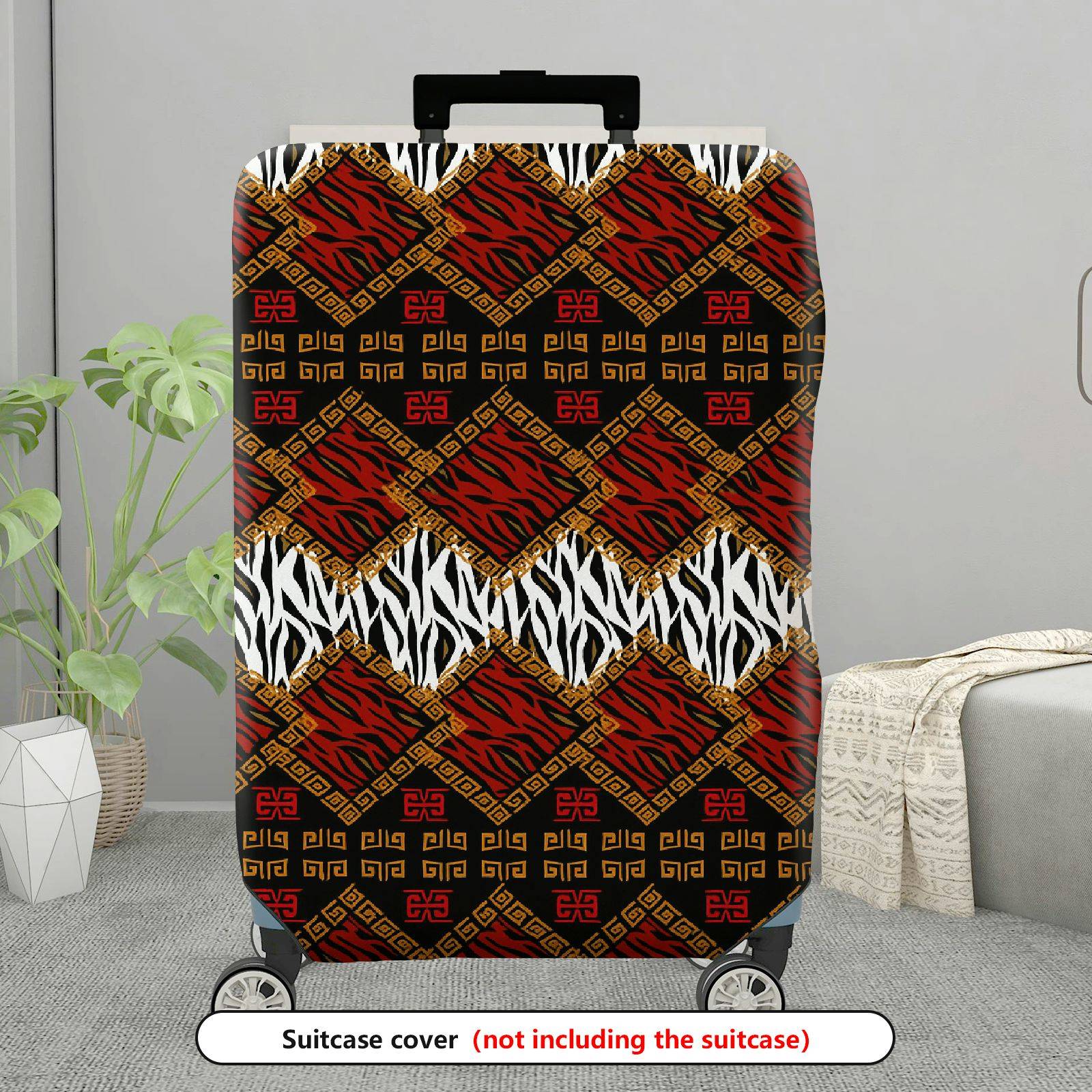 1-Piece Red Gold Black Animal Pattern Geometric Tribal Ethnic  Suitcase Luggage Cover, Stretch Protective Sleeve