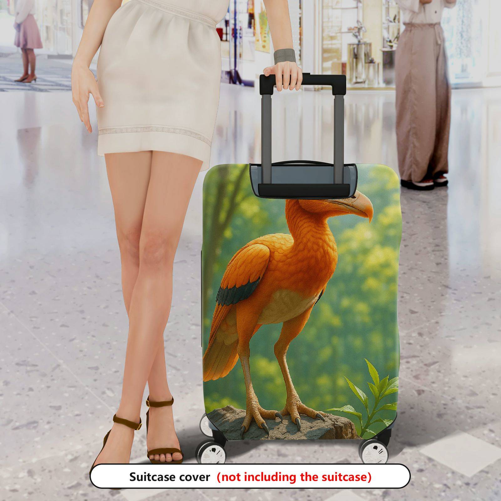 1-Piece Orange Bird Forest Nature Wildlife Artistic  Suitcase Luggage Cover, Stretch Protective Sleeve