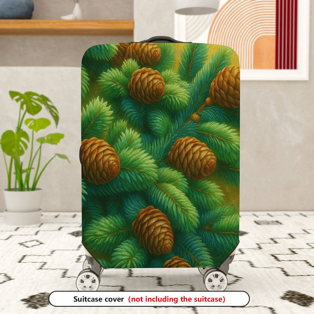 1-Piece Pine Tree Cone Evergreen Holiday Nature Winter  Suitcase Luggage Cover, Stretch Protective Sleeve