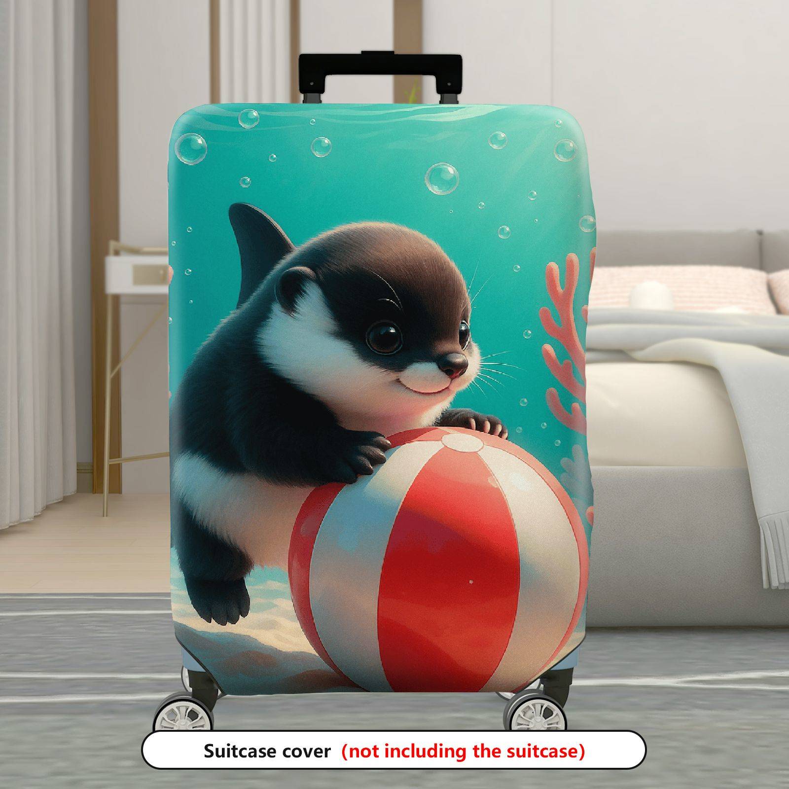 1-Piece Cute Penguin Coral Sea Bubble Beach Ball  Suitcase Luggage Cover, Stretch Protective Sleeve