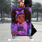 1-Piece Purple  Heart Teddy Bow Girl  Suitcase Luggage Cover, Stretch Protective Sleeve