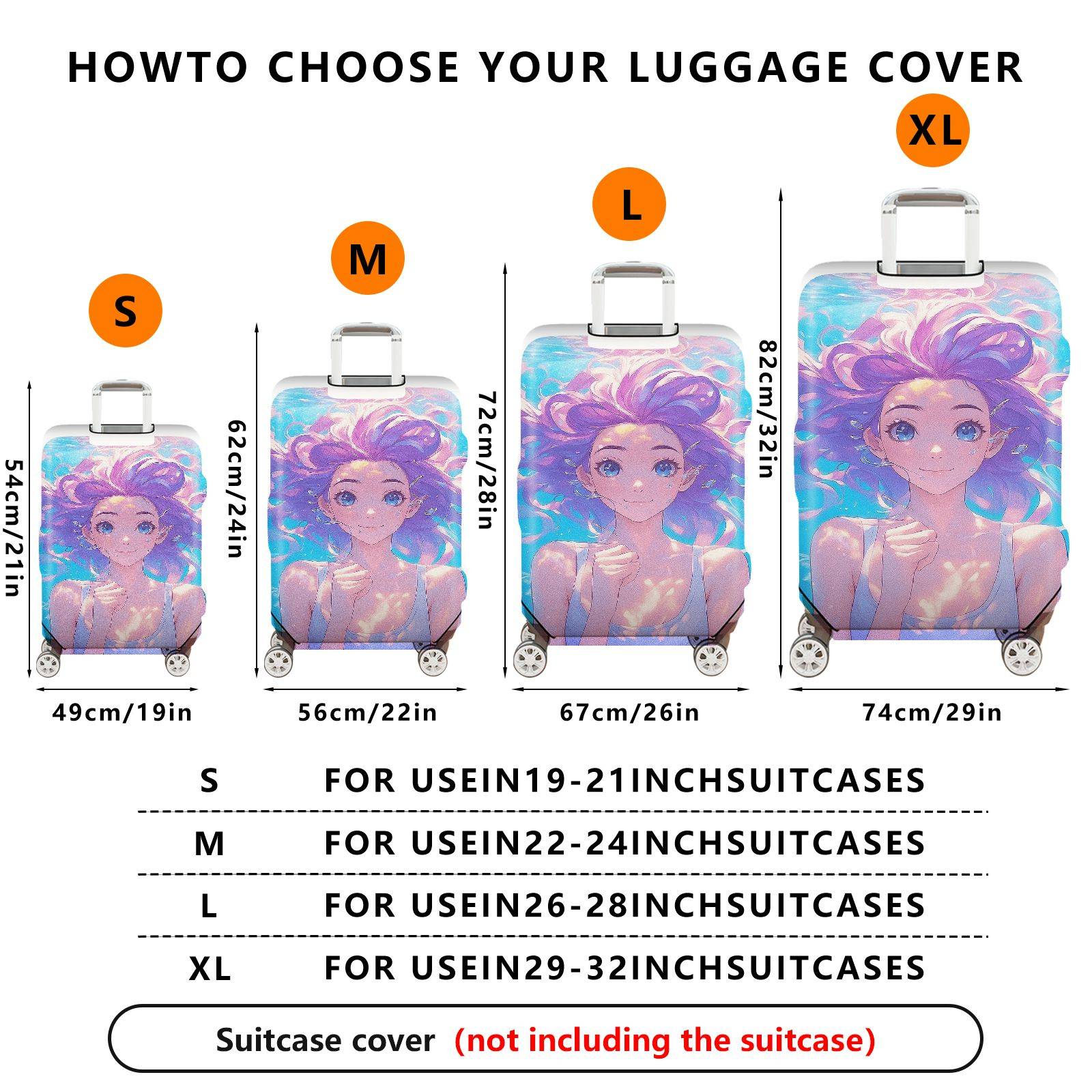 1-Piece Anime Art Colorful Abstract Fantasy Girl  Suitcase Luggage Cover, Stretch Protective Sleeve