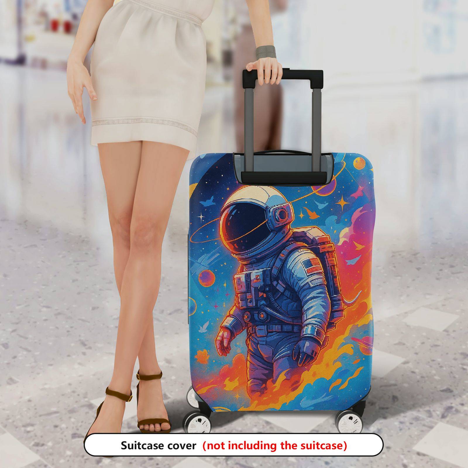 1-Piece Astronaut Space Galaxy Stars Cosmic  Suitcase Luggage Cover, Stretch Protective Sleeve