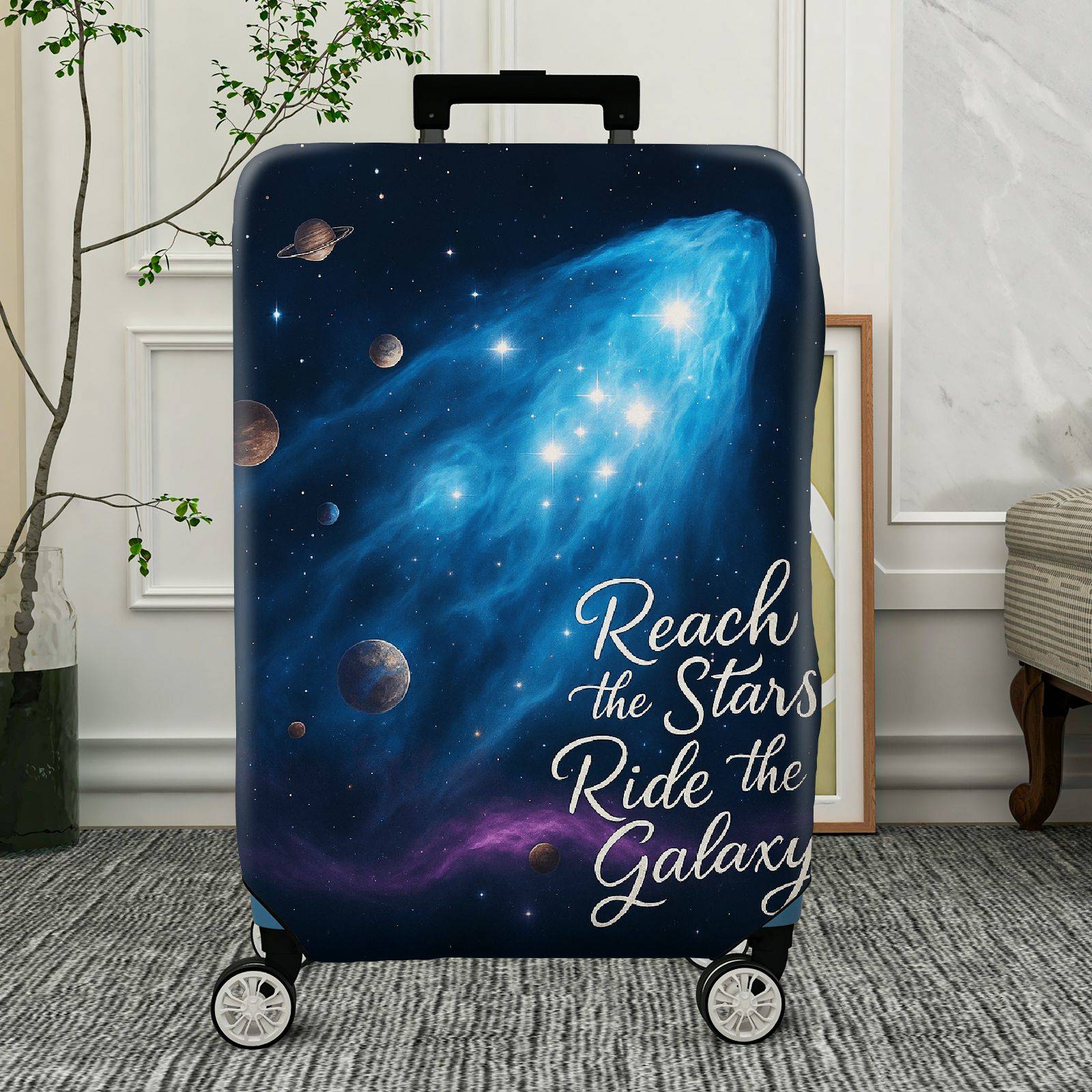 1-Piece Galaxy Stars Space Astronaut Planet Cosmic  Suitcase Luggage Cover, Stretch Protective Sleeve