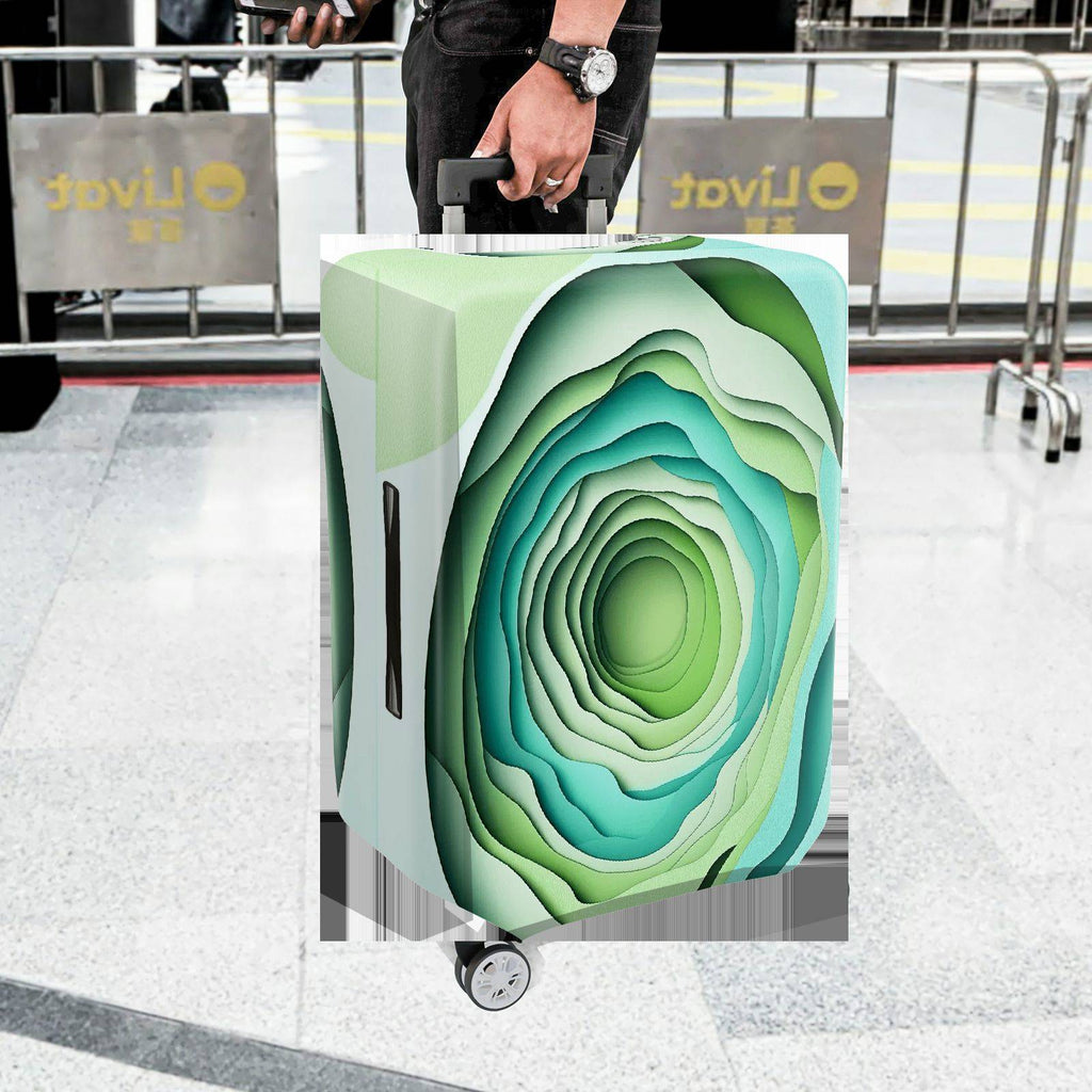 1-Piece Abstract Layered Pattern Green Blue Artistic  Suitcase Luggage Cover, Stretch Protective Sleeve