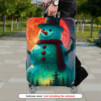 1-Piece Snowman Christmas Winter Holiday Festive Night  Suitcase Luggage Cover, Stretch Protective Sleeve