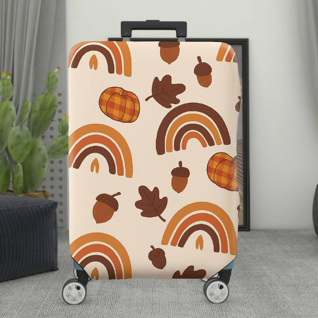 1-Piece Autumn Pumpkin Acorn Rainbow Leaf  Suitcase Luggage Cover, Stretch Protective Sleeve