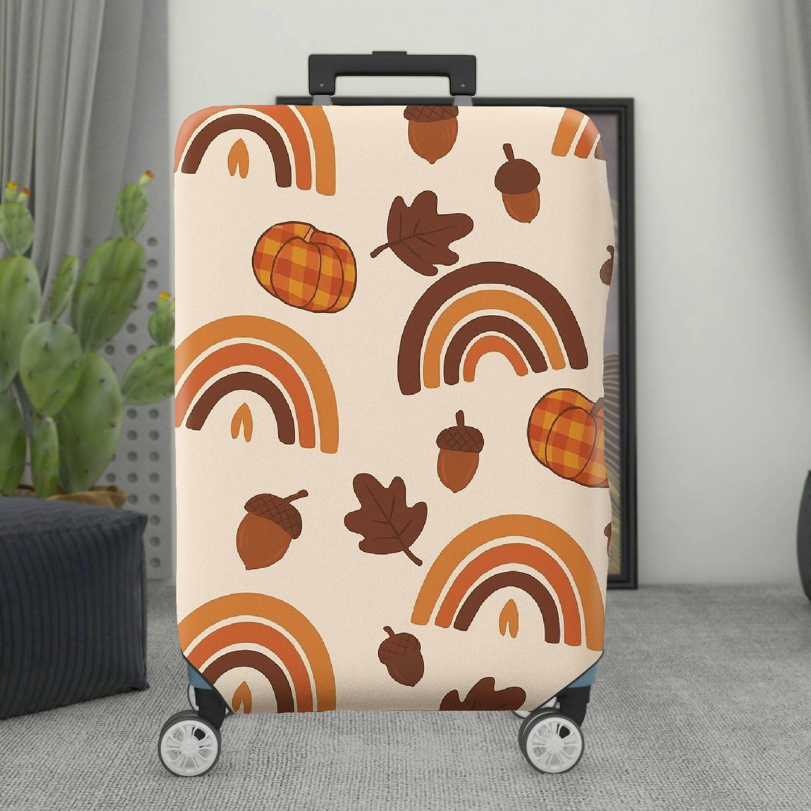 1-Piece Autumn Pumpkin Acorn Rainbow Leaf  Suitcase Luggage Cover, Stretch Protective Sleeve