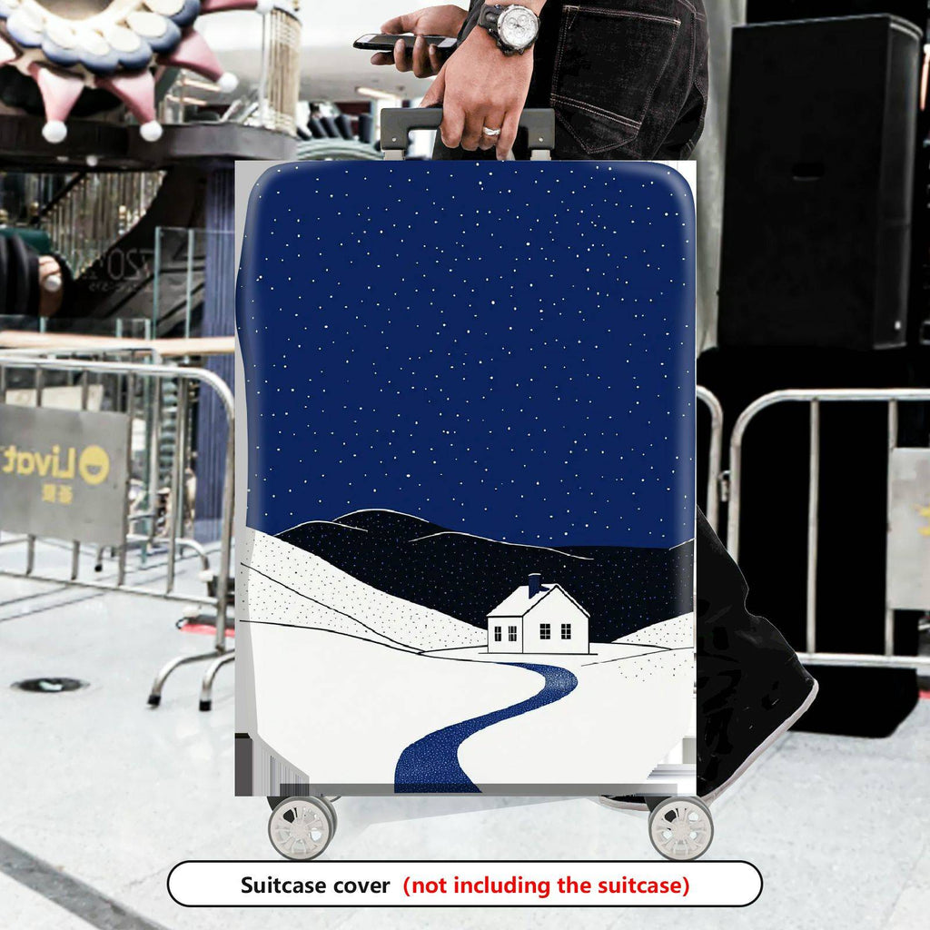 1-Piece Snowy Night Winter Holiday House Scenic Blue  Suitcase Luggage Cover, Stretch Protective Sleeve