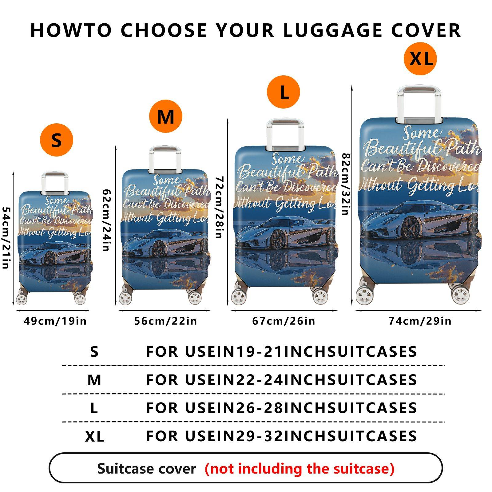 1-Piece Artistic Inspirational Car Scenic Quote  Suitcase Luggage Cover, Stretch Protective Sleeve