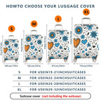 1-Piece Floral Heart Blue White Black Orange  Suitcase Luggage Cover, Stretch Protective Sleeve