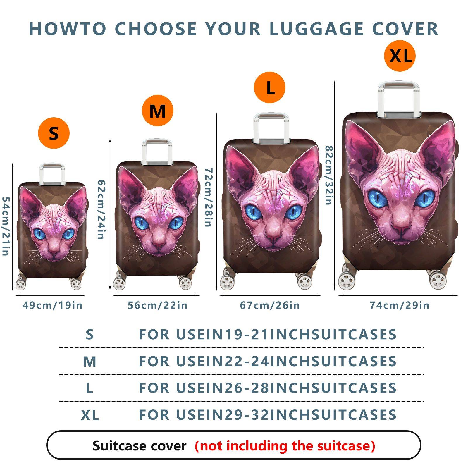 1-Piece Pink Sphynx Cat Blue Eyes Geometric Art Animal  Suitcase Luggage Cover, Stretch Protective Sleeve
