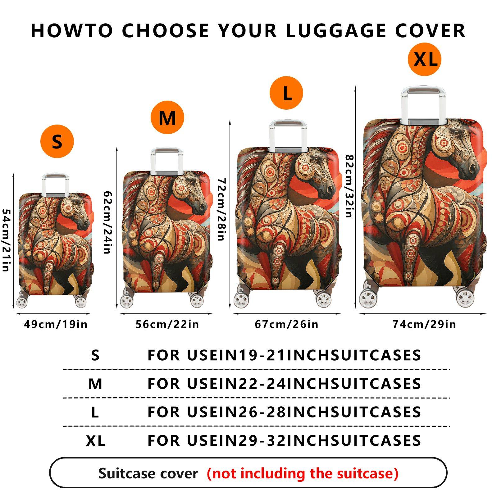1-Piece Artistic Horse Mountain Abstract Red Modern  Suitcase Luggage Cover, Stretch Protective Sleeve