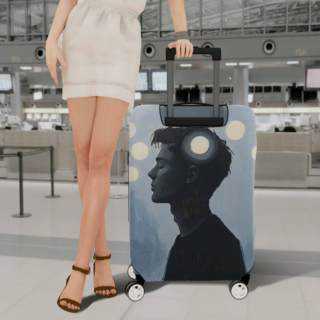 1-Piece Abstract Silhouette Light Circles Blue Modern Artistic  Suitcase Luggage Cover, Stretch Protective Sleeve