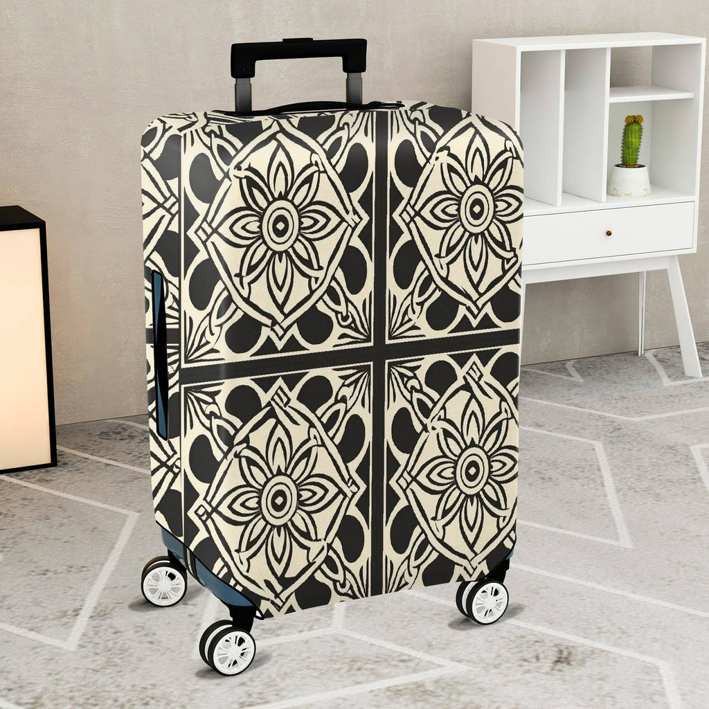 1-Piece Floral Geometric Black White Elegant Stylish  Suitcase Luggage Cover, Stretch Protective Sleeve