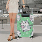 1-Piece Cute Cat Snowflake Coffee Winter Holiday  Suitcase Luggage Cover, Stretch Protective Sleeve
