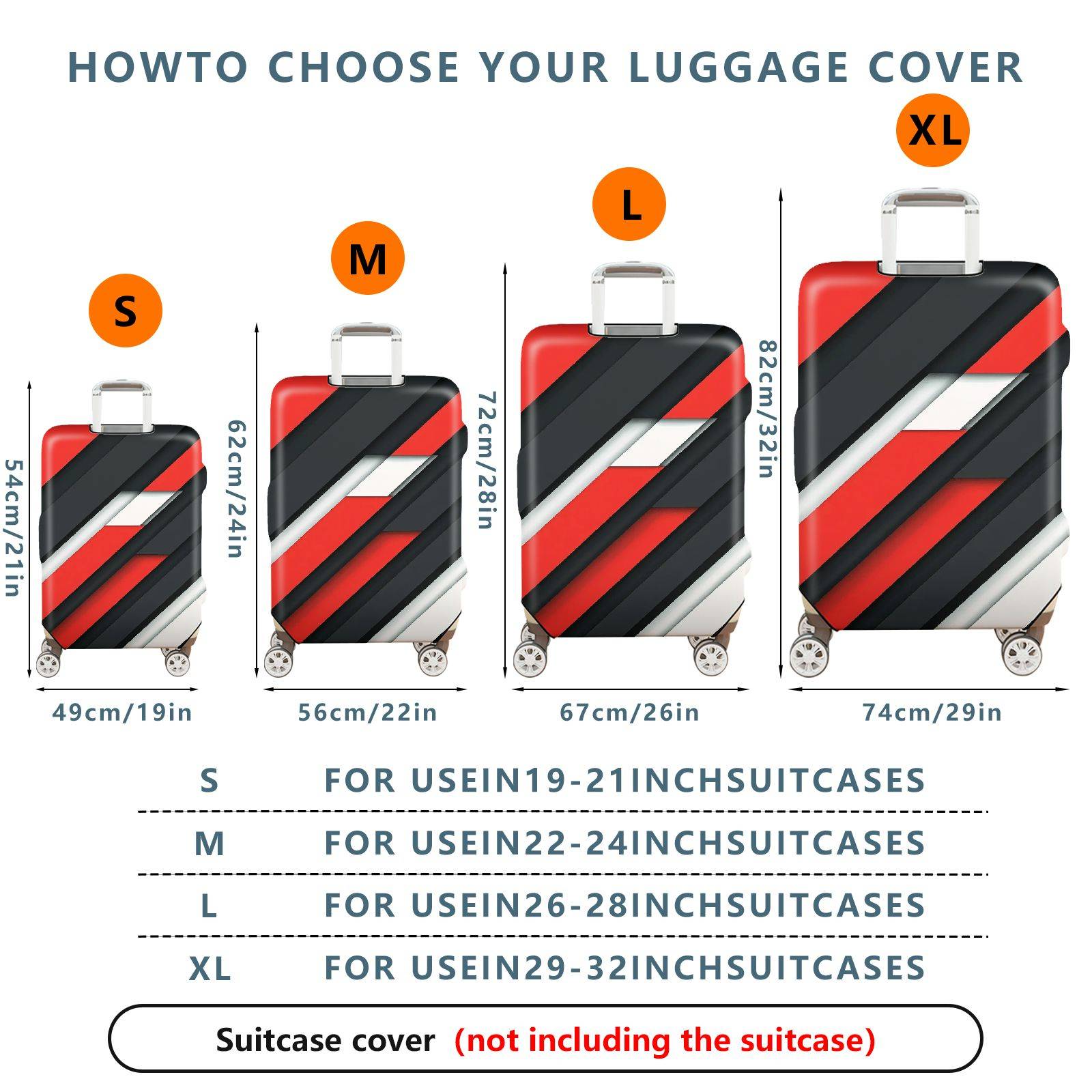 1-Piece Abstract Geometric Red Black White Bold Stylish  Suitcase Luggage Cover, Stretch Protective Sleeve