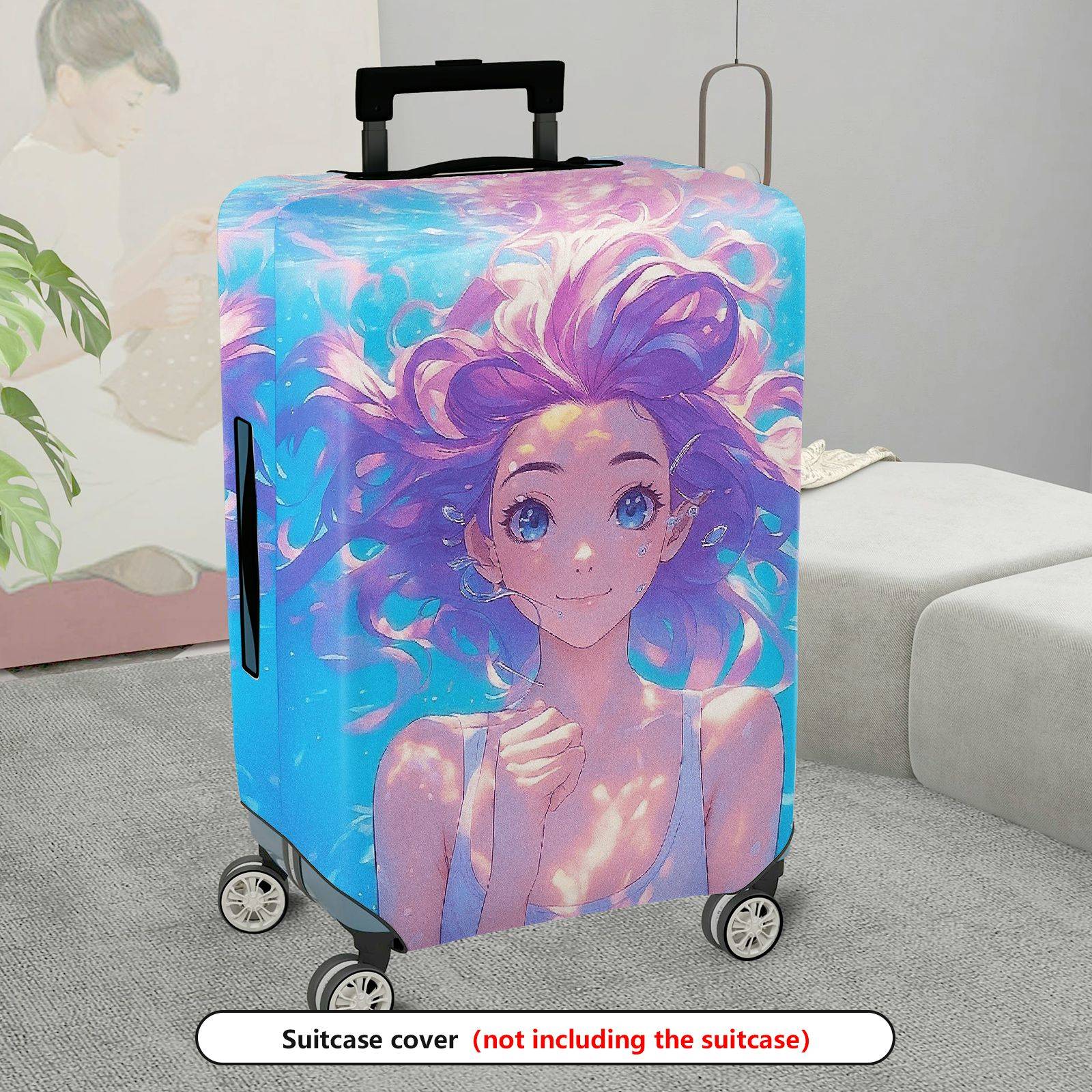 1-Piece Anime Art Colorful Abstract Fantasy Girl  Suitcase Luggage Cover, Stretch Protective Sleeve