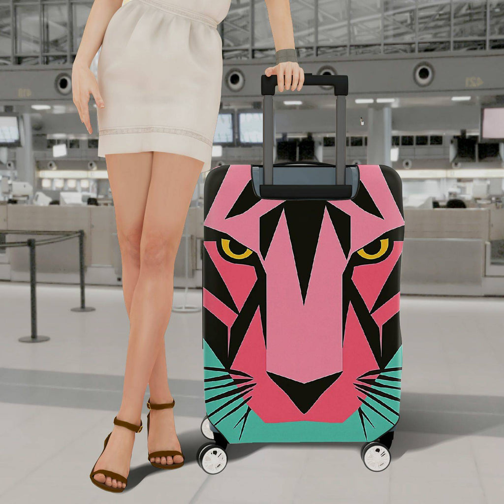 1-Piece Pink Green Tiger Modern Graphic Abstract Art Geometric  Suitcase Luggage Cover, Stretch Protective Sleeve