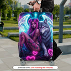 1-Piece Angel Fantasy Wolf Skull Rose Heart  Suitcase Luggage Cover, Stretch Protective Sleeve