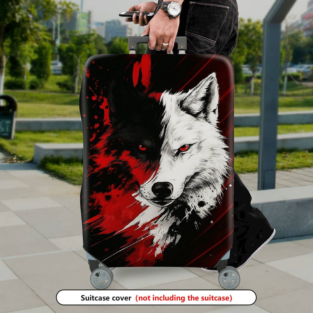 1-Piece Red Black Wolf Animal Abstract Stylish Cool Artistic  Suitcase Luggage Cover, Stretch Protective Sleeve
