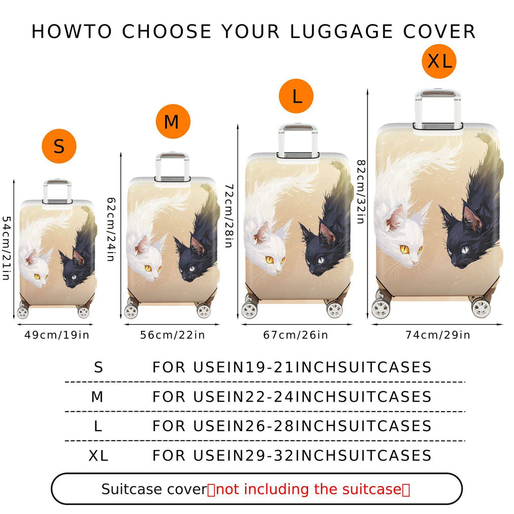 1-Piece Black White Cat Animal Artistic Fantasy  Suitcase Luggage Cover, Stretch Protective Sleeve