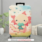 1-Piece Cute Axolotl Butterfly Floral Pink  Suitcase Luggage Cover, Stretch Protective Sleeve