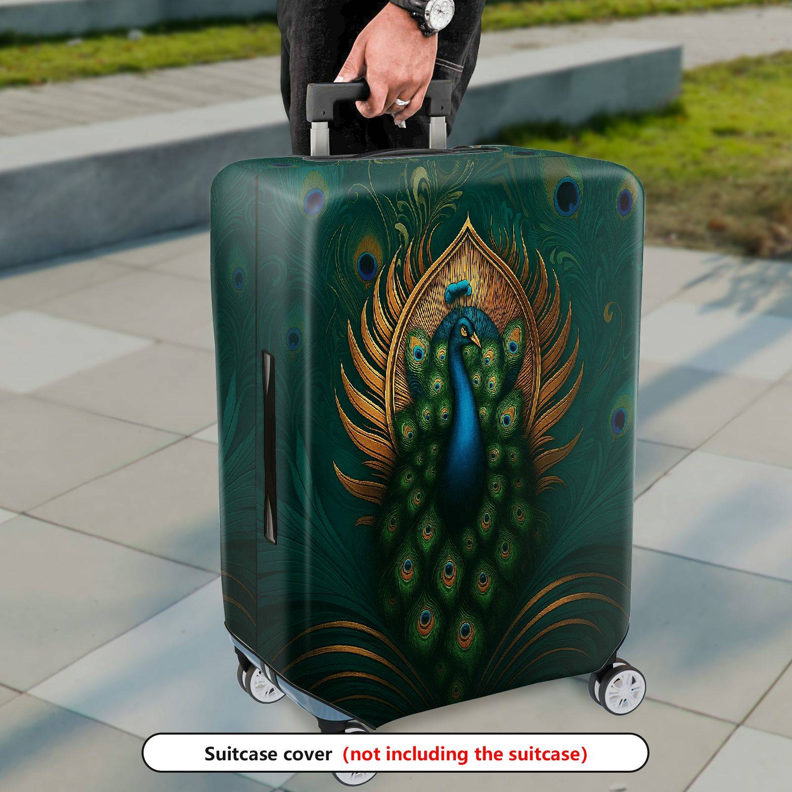 1-Piece Peacock Feathers Elegant Artistic Decorative Stylish  Suitcase Luggage Cover, Stretch Protective Sleeve