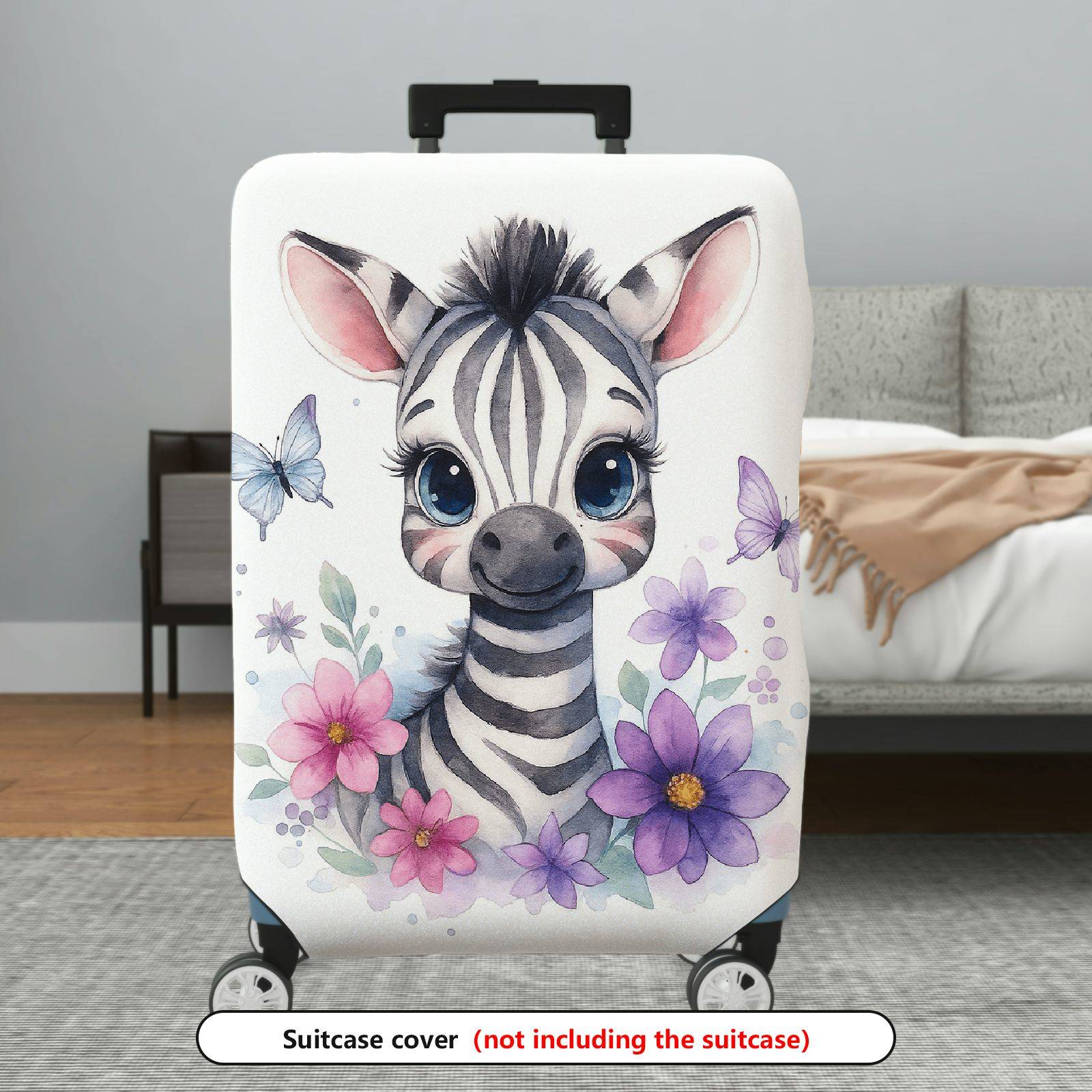 1-Piece Cute Zebra Butterfly Floral Art Print  Suitcase Luggage Cover, Stretch Protective Sleeve
