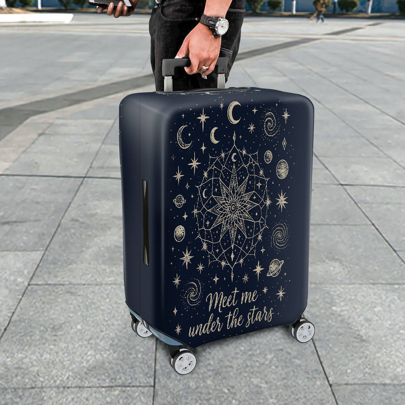 1-Piece Celestial Starry Night Moon Galaxy Cosmic  Suitcase Luggage Cover, Stretch Protective Sleeve