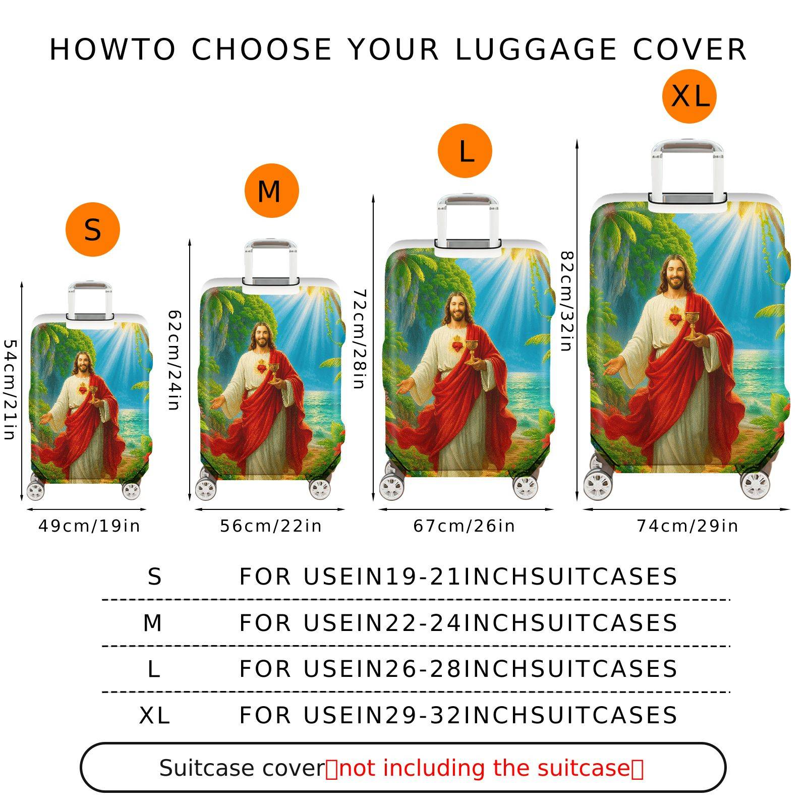 1-Piece Jesus Tropical Nature Spiritual Artistic Colorful  Suitcase Luggage Cover, Stretch Protective Sleeve