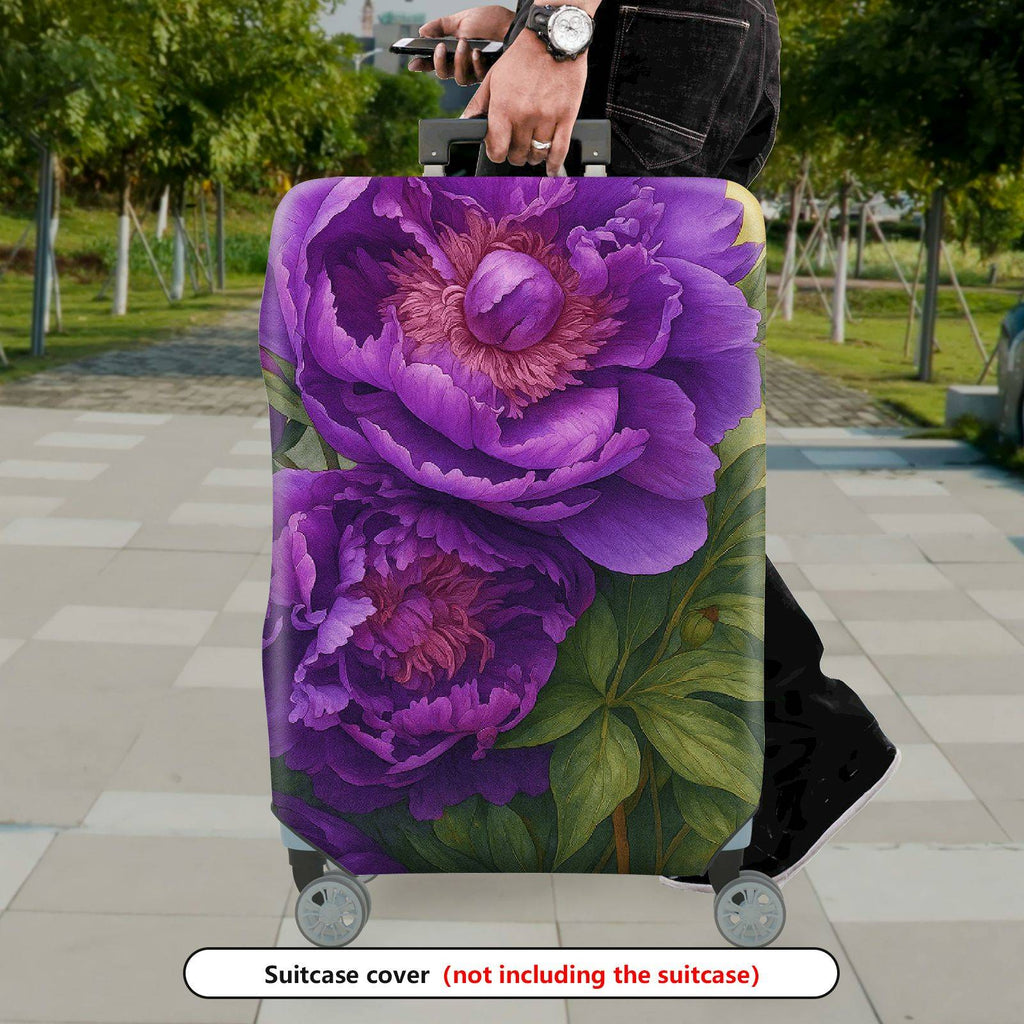 1-Piece Purple Peony Floral Artistic Decorative  Suitcase Luggage Cover, Stretch Protective Sleeve