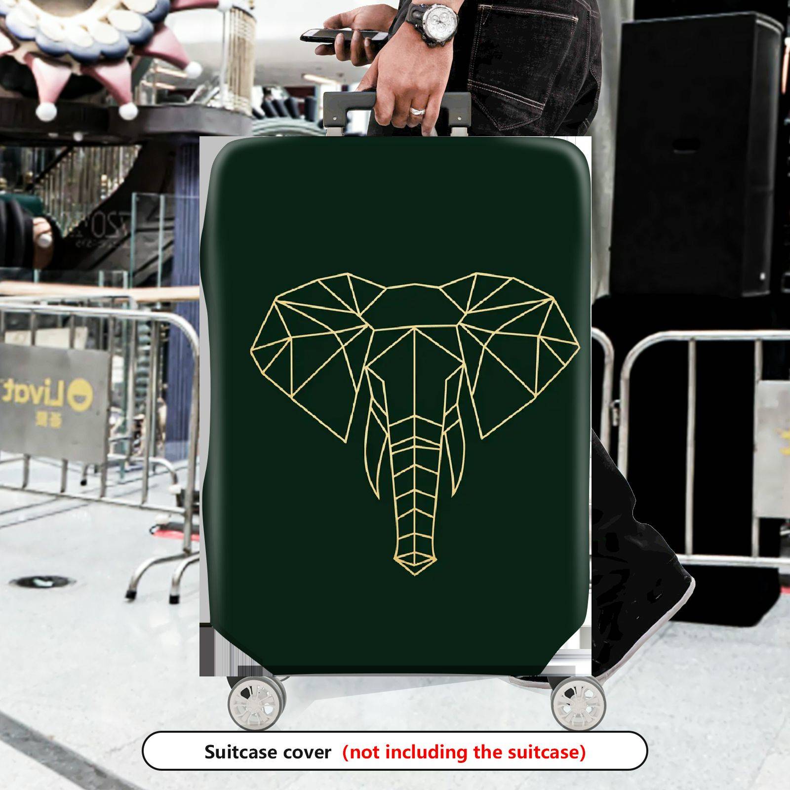 1-Piece Geometric Elephant Dark Green Modern Stylish Unique  Suitcase Luggage Cover, Stretch Protective Sleeve