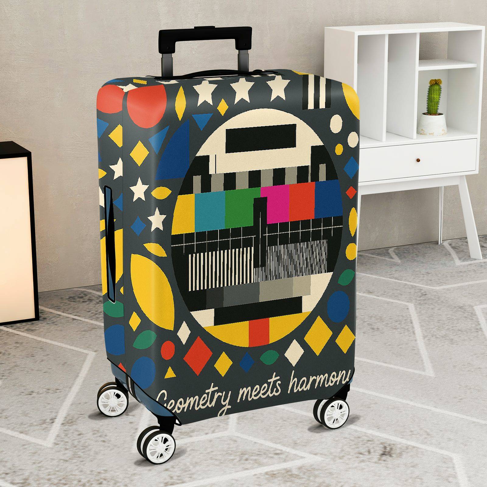 1-Piece Geometric Colorful Retro Artistic Modern Stylish  Suitcase Luggage Cover, Stretch Protective Sleeve