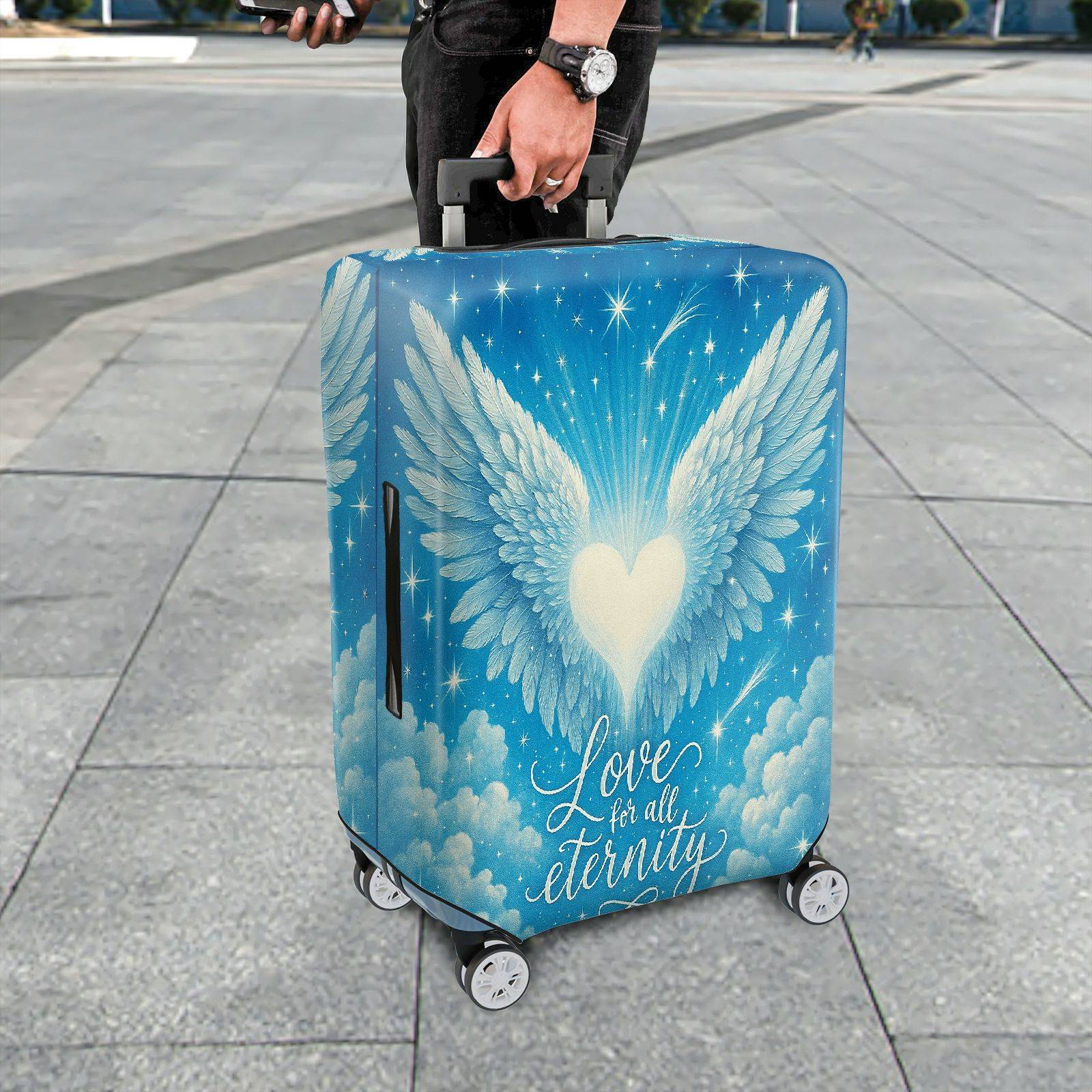 1-Piece Angel Heart Wings Starry Sky Eternal Love  Suitcase Luggage Cover, Stretch Protective Sleeve