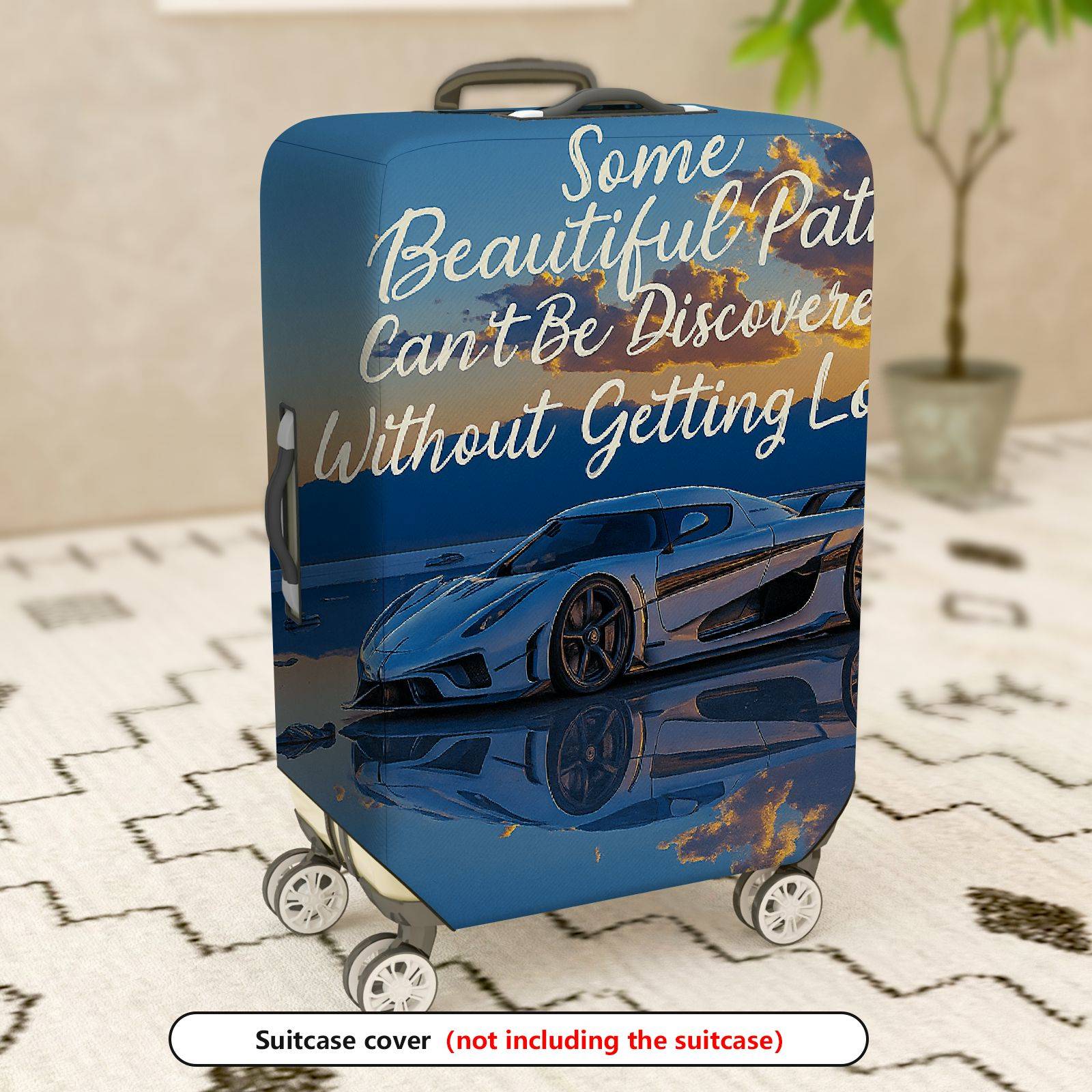 1-Piece Artistic Inspirational Car Scenic Quote  Suitcase Luggage Cover, Stretch Protective Sleeve