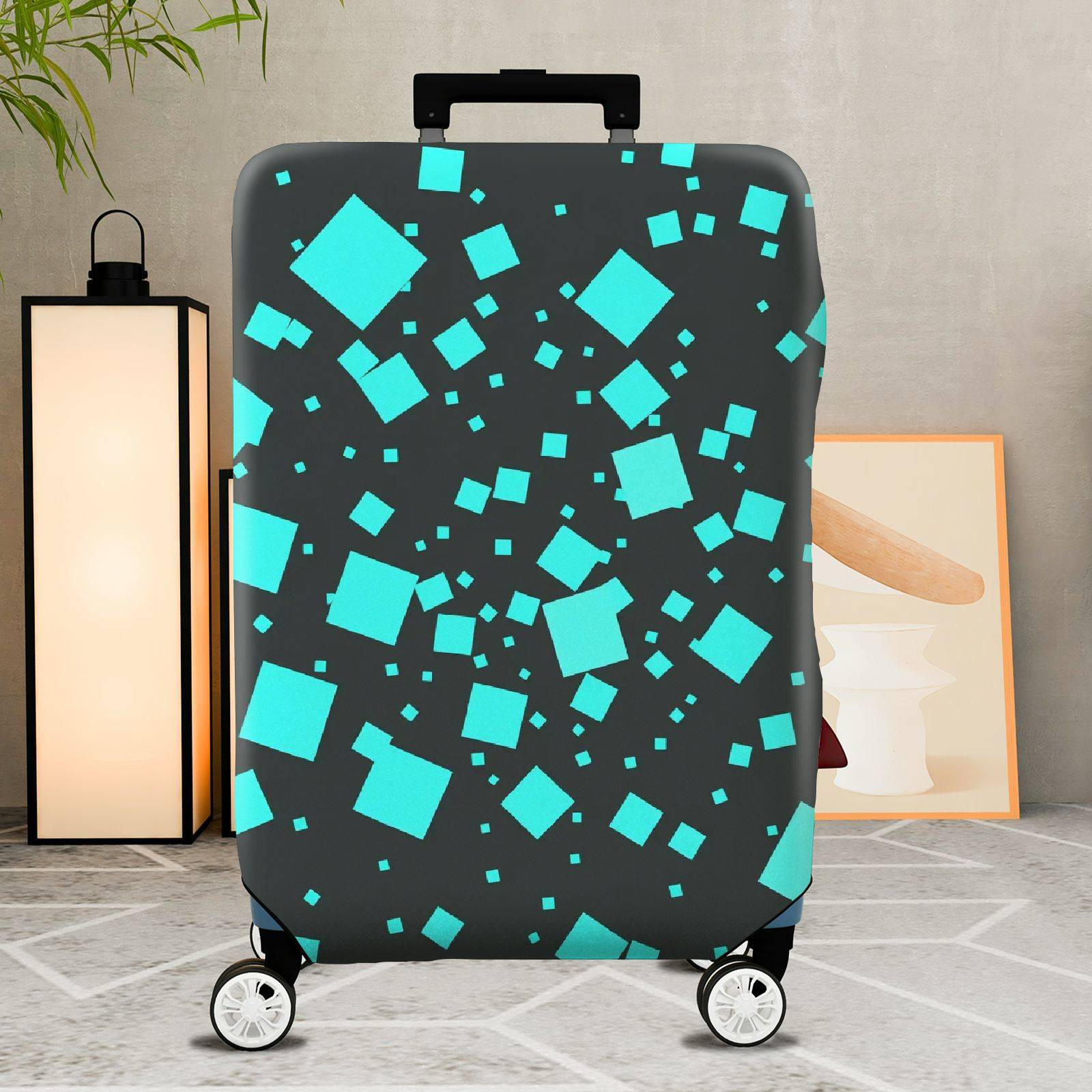 1-Piece Geometric Blue Black Abstract Modern Stylish Chic  Suitcase Luggage Cover, Stretch Protective Sleeve