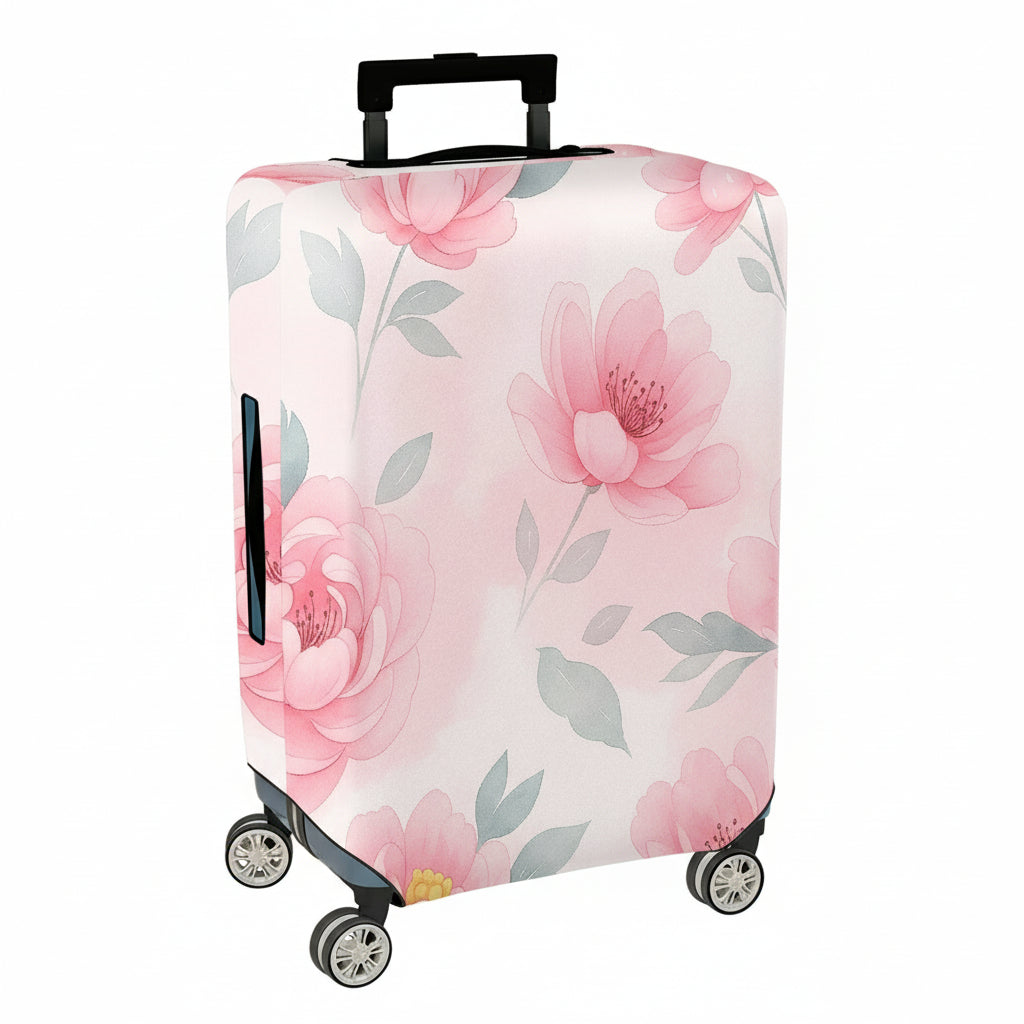 1-Piece Pink Flower Leaf Blossom Pastel Romantic  Suitcase Luggage Cover, Stretch Protective Sleeve