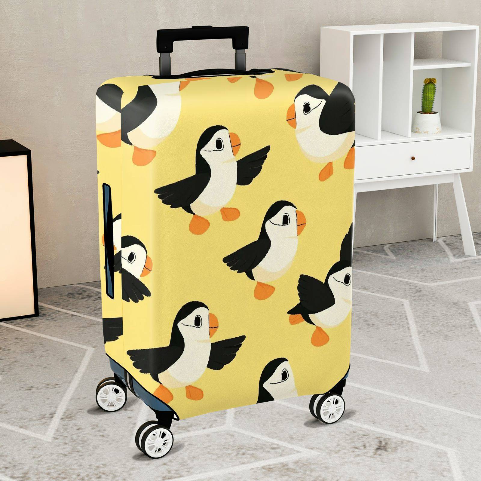 1-Piece Animal Puffin Yellow Vibrant Fun  Suitcase Luggage Cover, Stretch Protective Sleeve