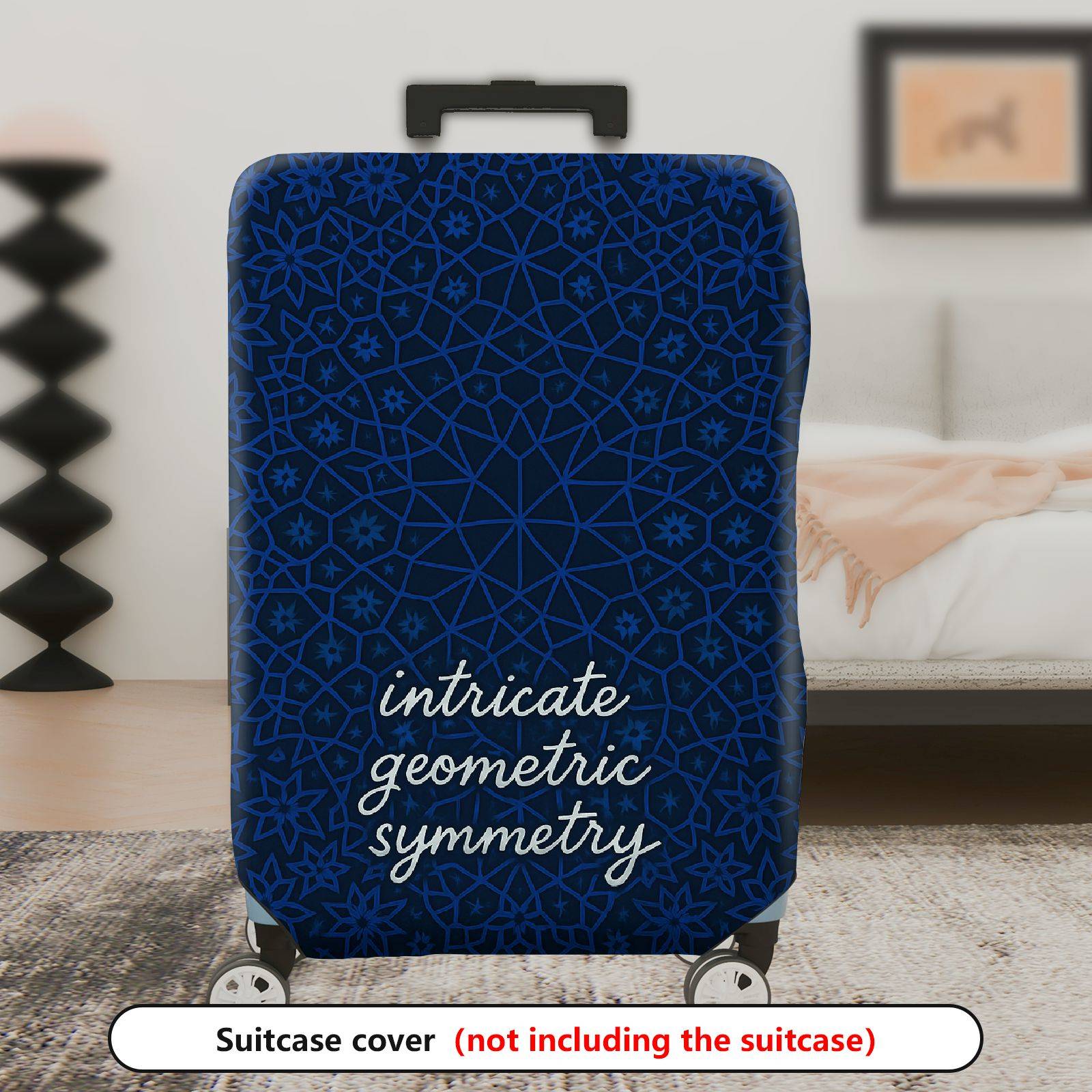 1-Piece Blue Intricate Geometric Symmetry Floral Star Pattern  Suitcase Luggage Cover, Stretch Protective Sleeve