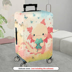1-Piece Cute Axolotl Butterfly Floral Pink  Suitcase Luggage Cover, Stretch Protective Sleeve